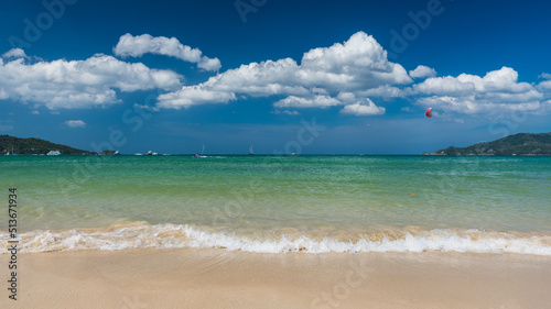 Fototapeta Naklejka Na Ścianę i Meble -  Water splash at. the  tropical beach, Located pathong beach Phuket, Thailand