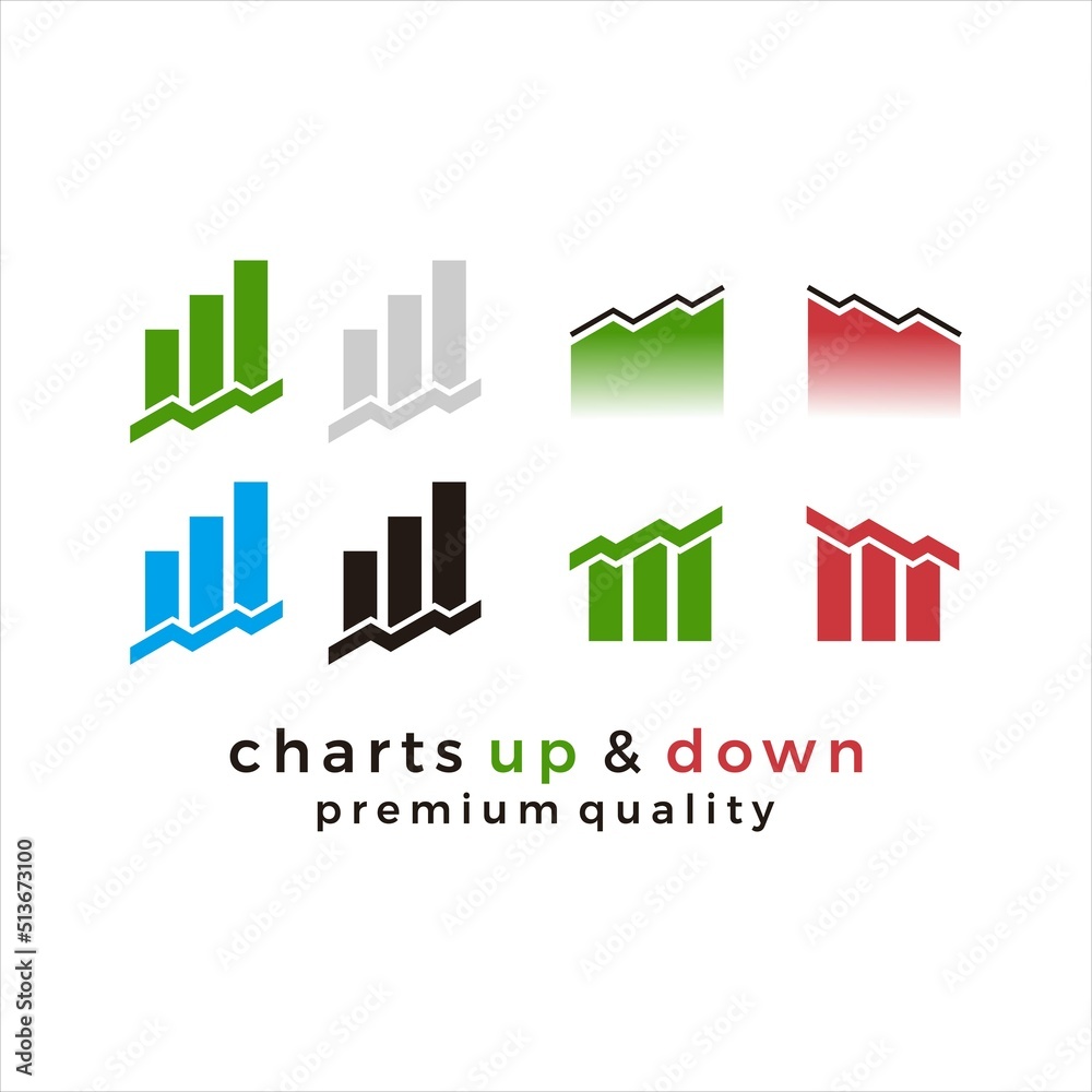 set vector illustration of charts graph and bars icon going up and down