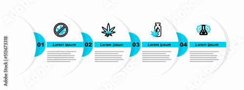 Set line Test tube with marijuana, Marijuana or cannabis leaf oil, and Stop icon. Vector
