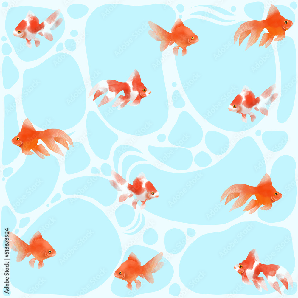 Naklejka premium 金魚をモチーフとしたパターン素材/Pattern material with a goldfish motif