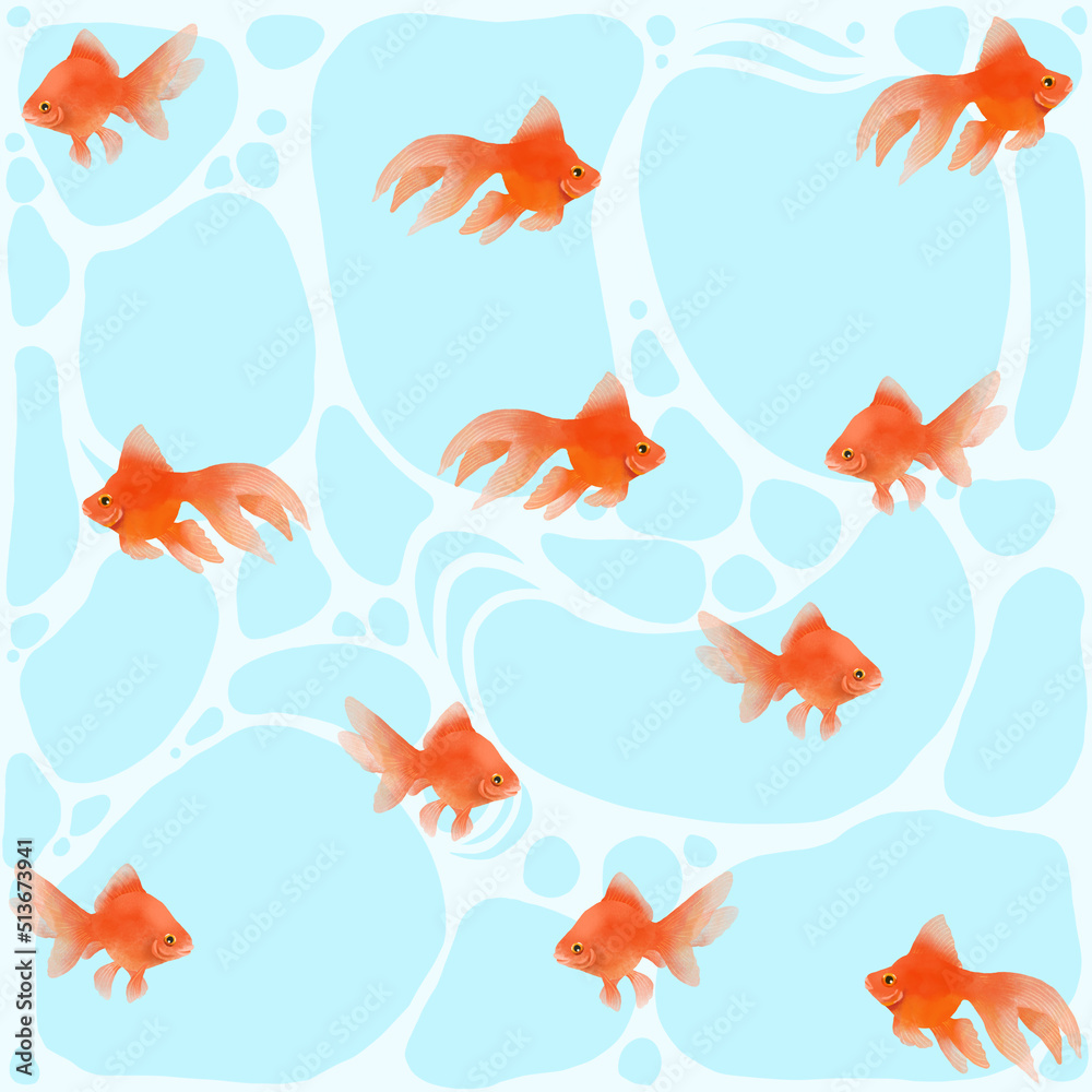 金魚をモチーフとしたパターン素材/Pattern material with a goldfish motif 金魚をモチーフとしたパターン素材/Pattern material with a goldfish motif