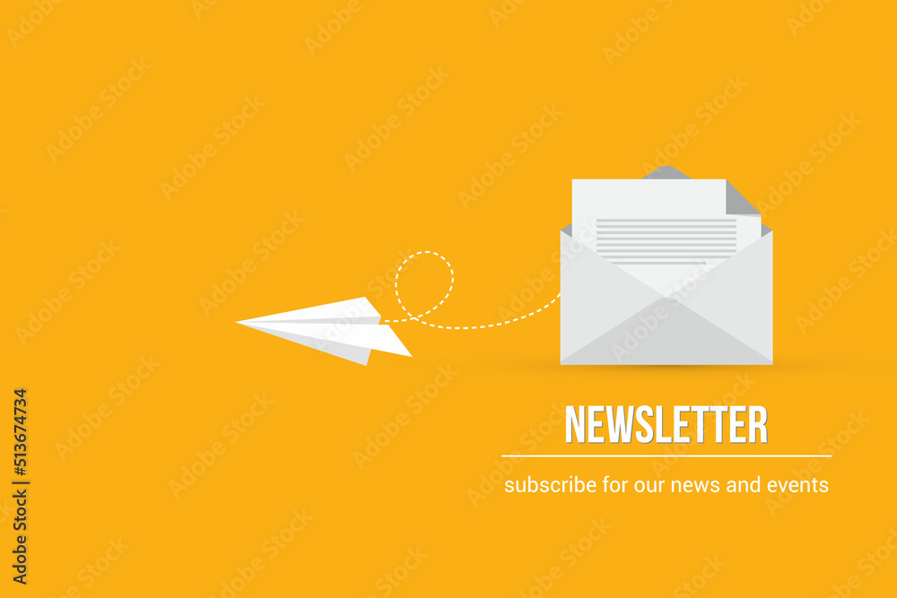 Newsletter. vector illustration of email marketing. subscription to newsletter, news, offers, promotions. a letter and envelope. subscribe, submit. send by mail.