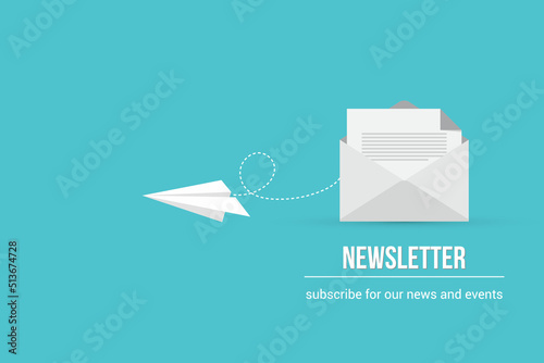 Newsletter. vector illustration of email marketing. subscription to newsletter, news, offers, promotions. a letter and envelope. subscribe, submit. send by mail.