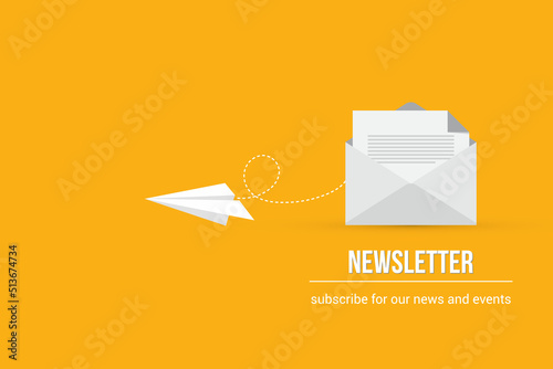 Newsletter. vector illustration of email marketing. subscription to newsletter, news, offers, promotions. a letter and envelope. subscribe, submit. send by mail. photo