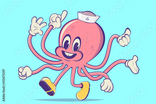 funny illustration of a retro cartoon octopus