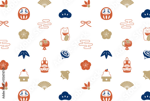 new years seamless pattern with Japanese traditional lucky charms for banners, greeting cards, flyers, social media wallpapers, etc.