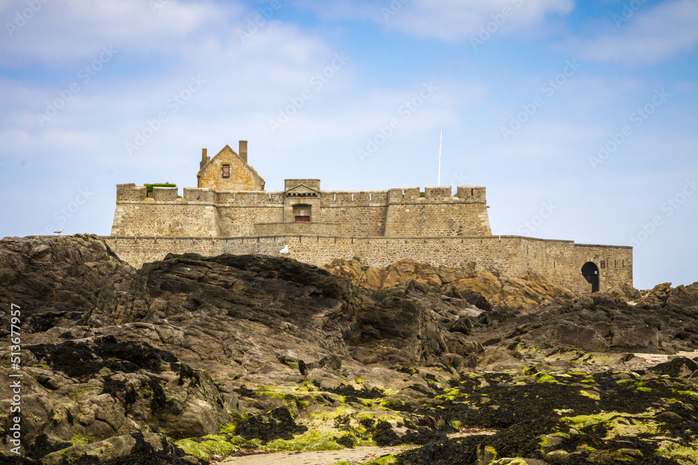 Fort National, beach and sea in Saint-Malo city, Brittany, France