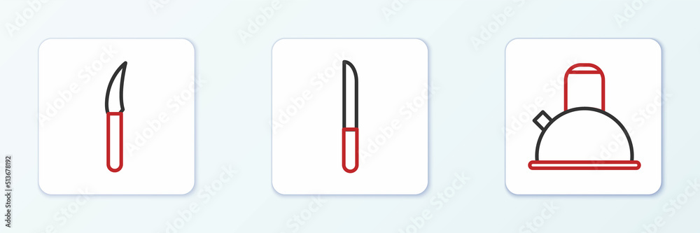 Set line Kettle with handle, Knife and icon. Vector Set line Kettle with handle, Knife and icon. Vector
