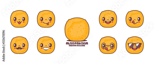 Aloo Pakora cartoon. traditional indian food vector illustration. icon, emoticons, cartoons