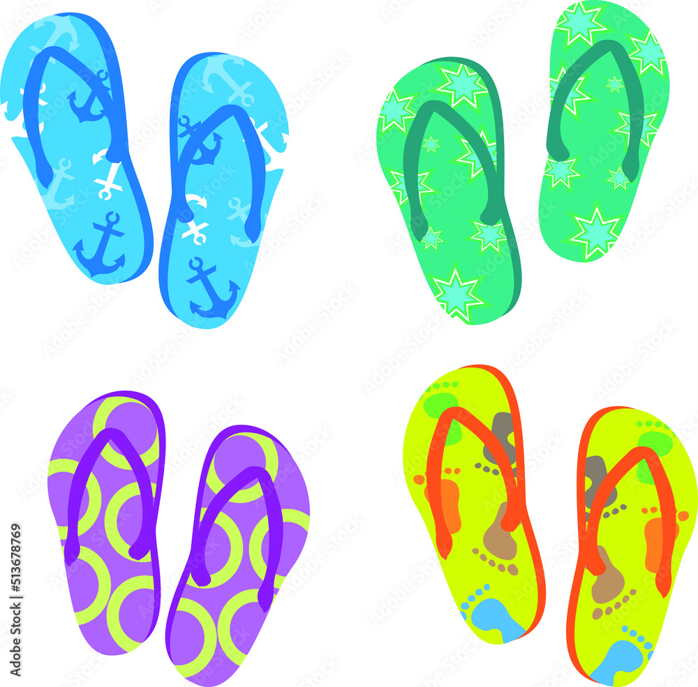 Vector illustration of flip flops set