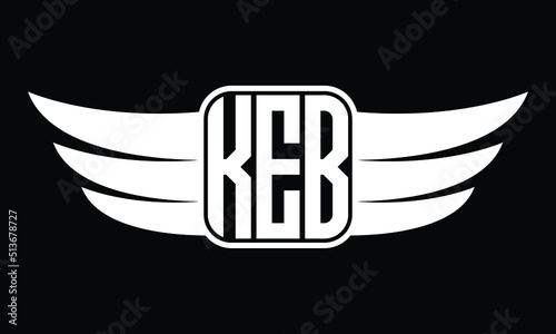 KEB three Letter Wings Flying Initial wing symbol minimalist creative concept flag icon professional logo design Vector template with abstract black and white tattoo