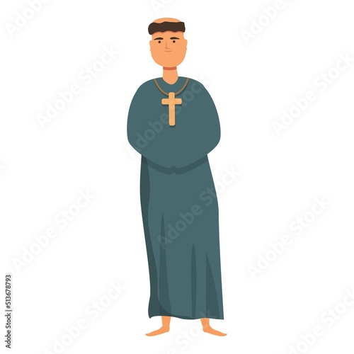 Monk pray icon cartoon vector. Priest man. Sage meditate