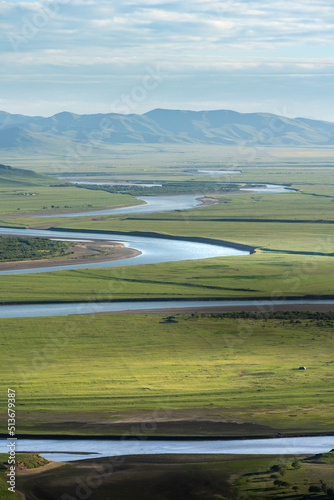 curves of yellow river on grassland