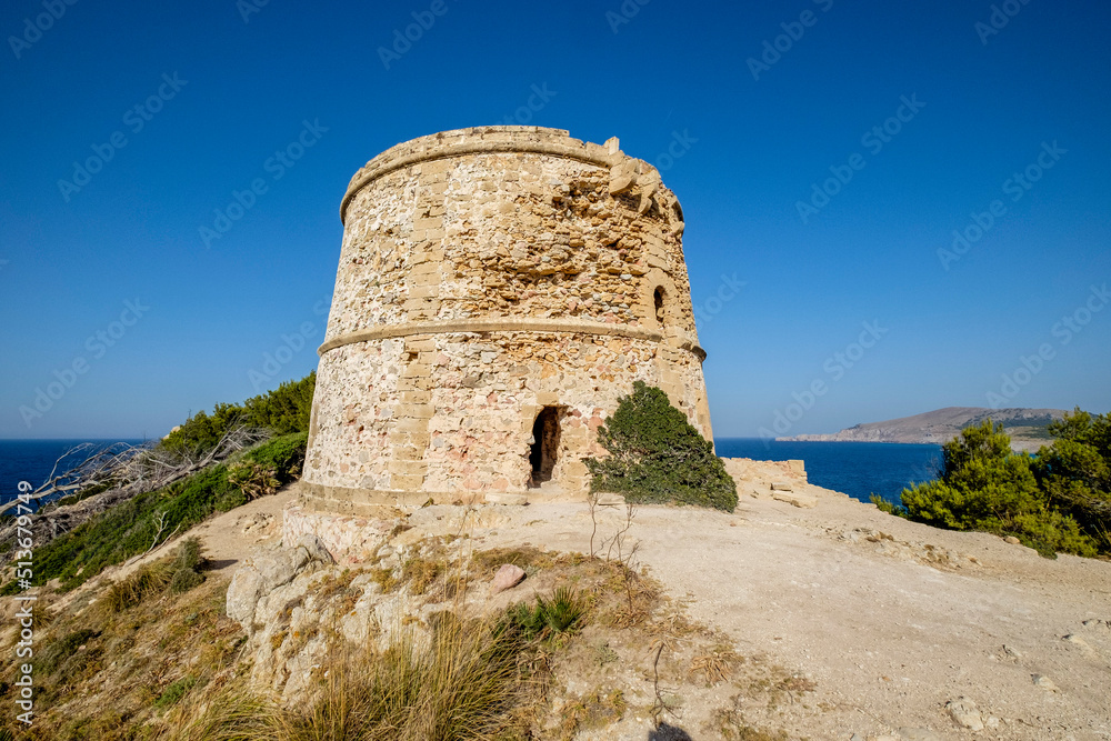 Albarca tower, Matzoc, built by order of the University of Artá (City Hall) in 1751, building of Cultural Interest (BIC) ,Artá ,comarca del Levante, Mallorca, balearic islands, spain, europe Albarca tower, Matzoc, built by order of the University of Artá (City Hall) in 1751, building of Cultural Interest (BIC) ,Artá ,comarca del Levante, Mallorca, balearic islands, spain, europe
