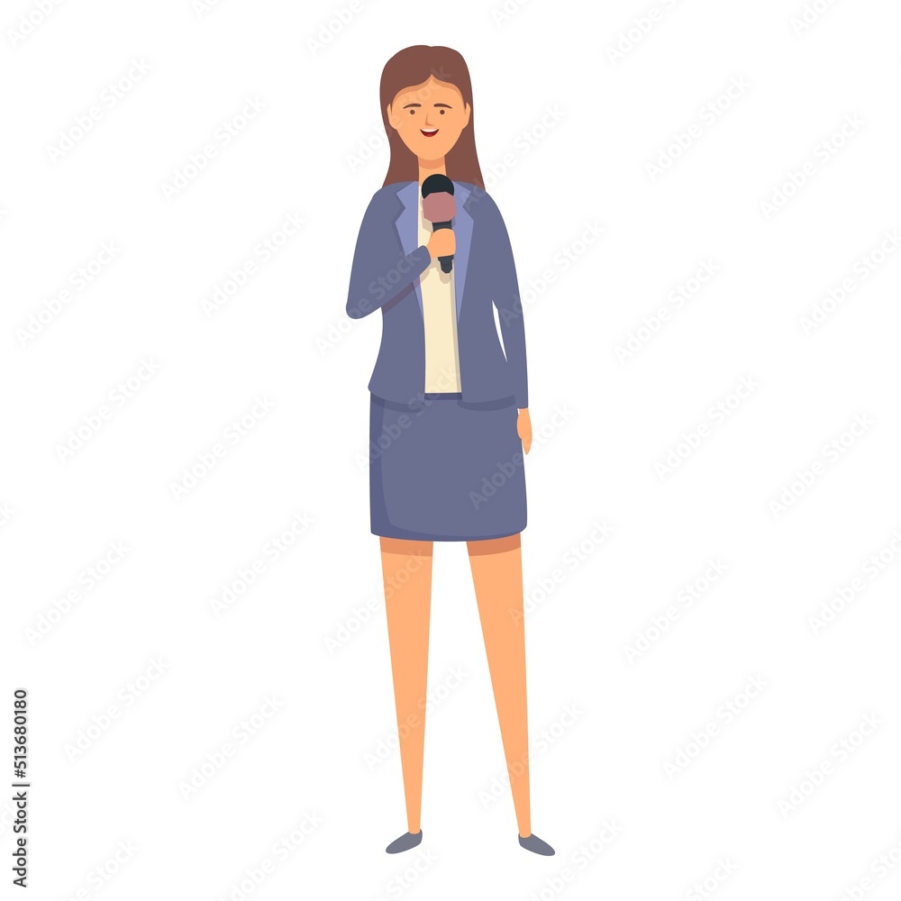 Woman conference icon cartoon vector. Tv news. Mic report Woman conference icon cartoon vector. Tv news. Mic report