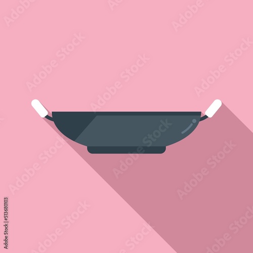 Clean wok pan icon flat vector. Oil stove