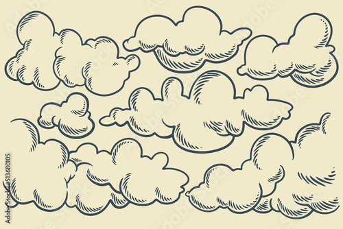 set of clouds in hand drawn...