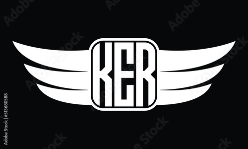 KER three Letter Wings Flying Initial wing symbol minimalist creative concept flag icon professional logo design Vector template with abstract black and white tattoo