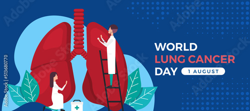 world lung cancer day - Doctors are helping to check health the big lung on blue background vector design