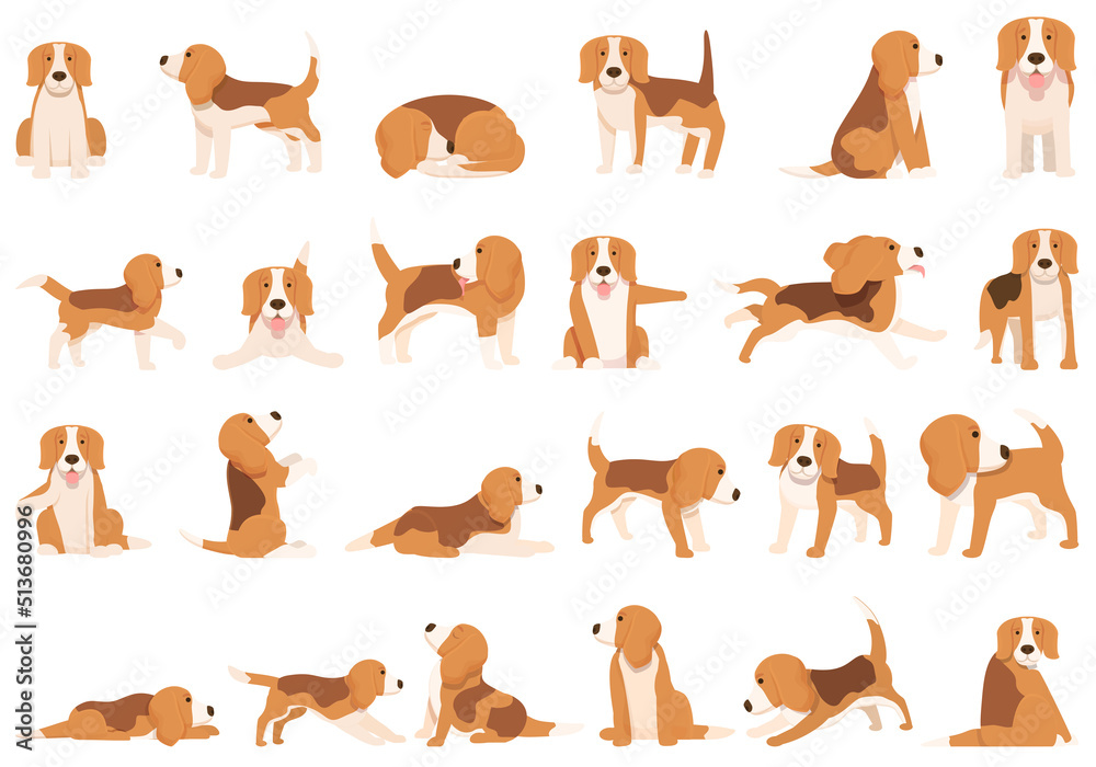 Beagle icons set cartoon vector. Dog breed. Canine pet