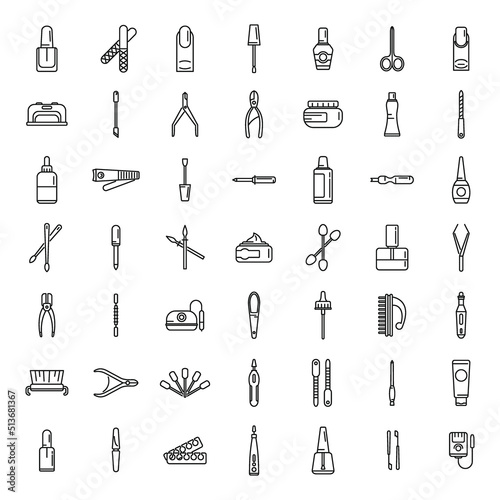 Equipment for manicure icons set outline vector. Nail pedicure