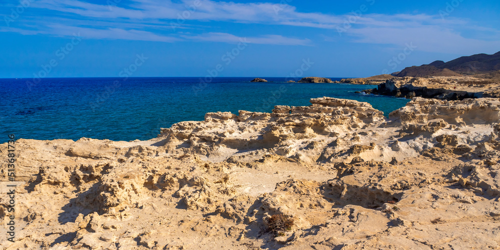 Ancient Fossil Dune, Oolites, Los Escullos, Cabo de Gata-Níjar Natural Park, UNESCO Biosphere Reserve, Hot Desert Climate Region, Almería, Andalucía, Spain, Europe