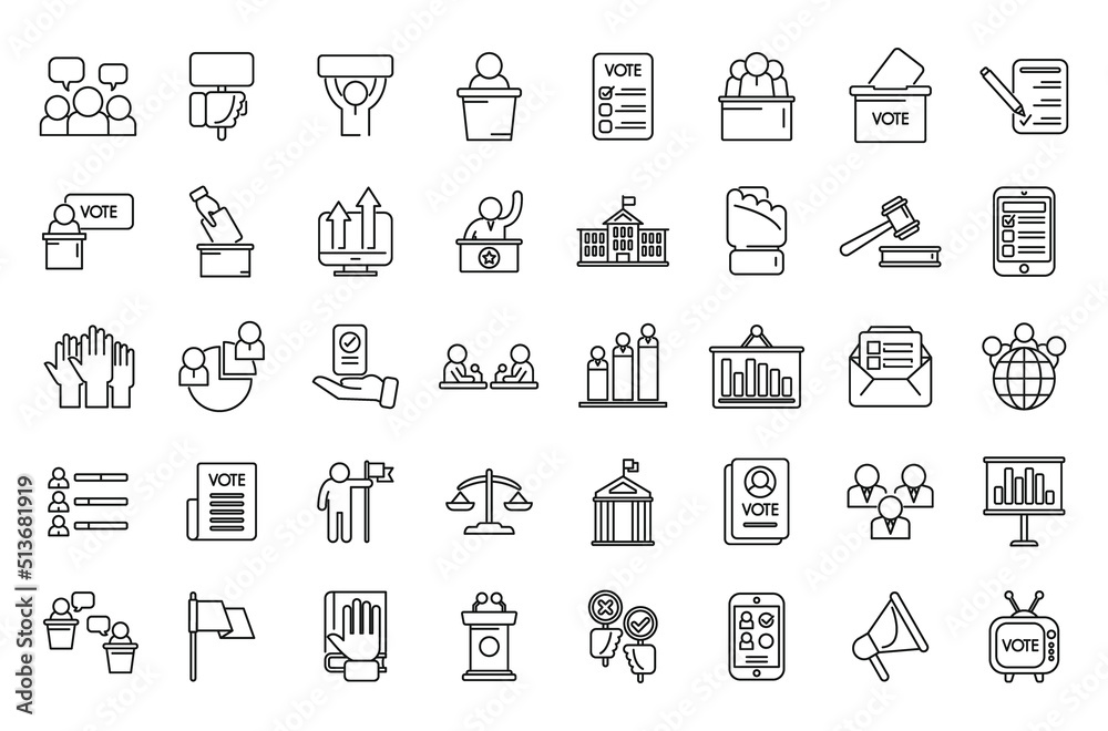 Democracy icons set outline vector. Human rights