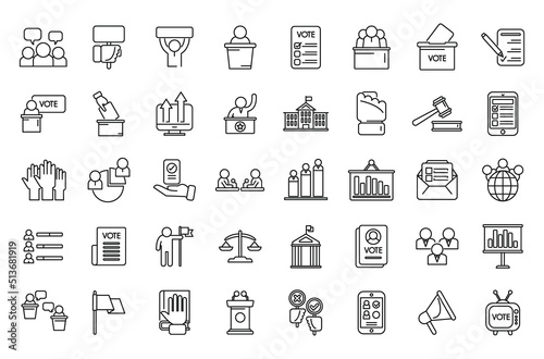 Democracy icons set outline vector. Human rights