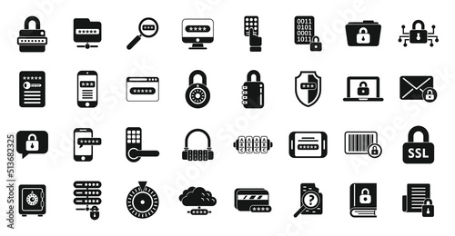 Cipher icons set simple vector. Data security