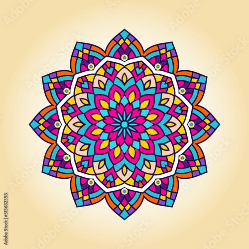 Vector hand drawn doodle mandala. Ethnic mandala with colorful tribal ornament. Isolated. Bright colors.