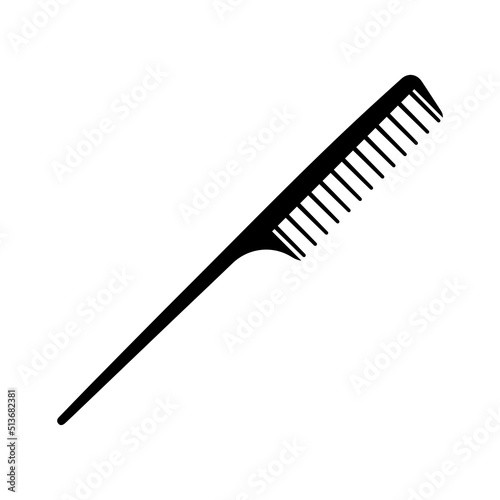 Black comb icon. Silhouette of a comb with sparse teeth for styling hair. Vector illustration isolated on a white background for design and web.