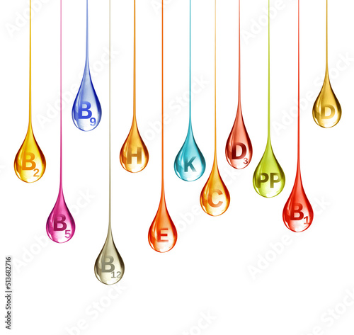 Bild auf Leinwand Set of multi vitamin complex in the shape of colorful stretched drops