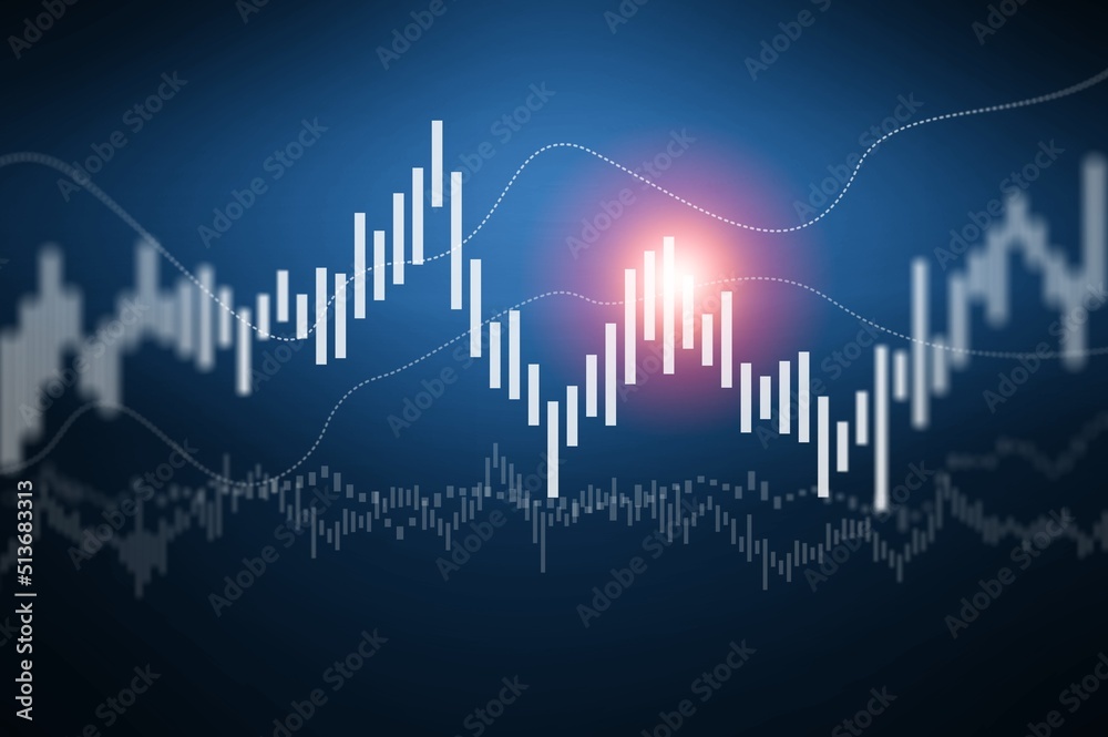 Business graph illustration with light and trade monitor