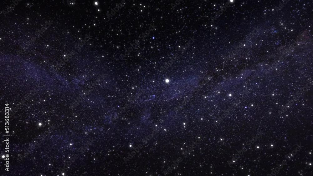 Seamless looped repetitive animation flight through deep space. Colorful starry night sky outer space background. Journey through the Milky Way to distant galaxies and constellations. 