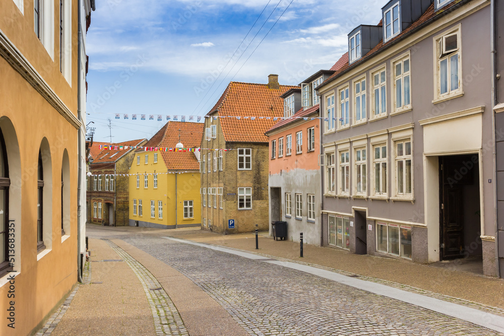 Empty cobblestoned street in the historic center of Haderslev, Denmark