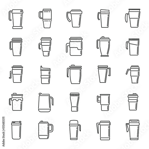 Fototapet Thermo cup icons set outline vector. Coffee cup