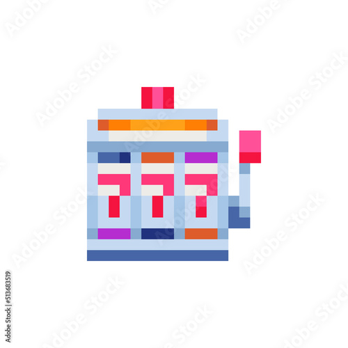 777 slot machine pixel art style icon. Casino vegas game. Isolated vector illustration.