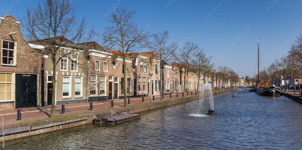 Panorama of a historic canal in the center of Meppel, Netherlands