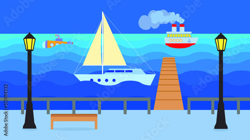 water transport near the pier at night