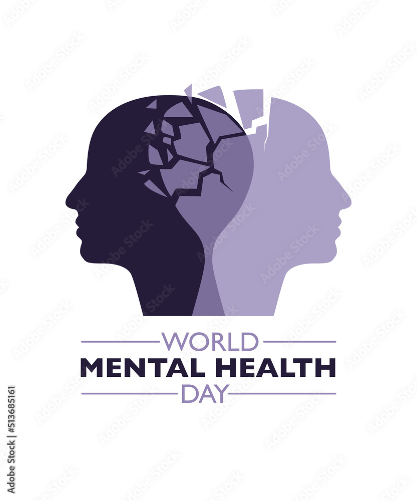 World mental health day logo. Two human heads, concept of mental health.