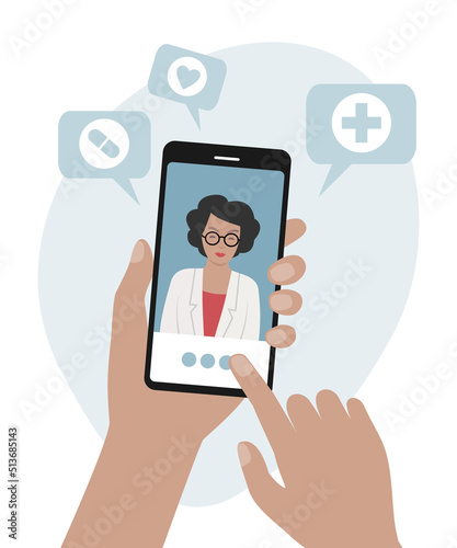 Online doctor appointment with smartphone. Virtual medical care concept.