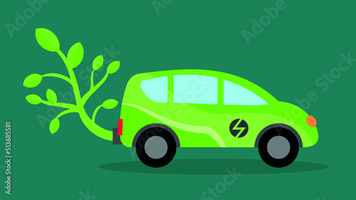 Electric car with green exhaust in the form of a green tree