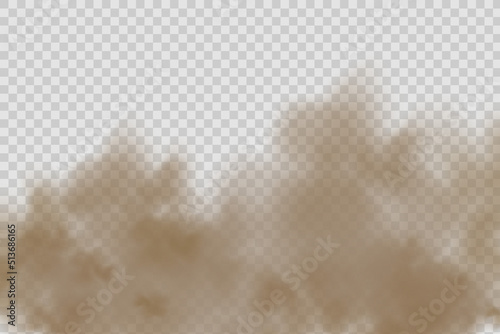 Dust cloud with dirt,cigarette smoke, smog, soil and sand particles. Realistic vector isolated on transparent background. Concept house cleaning, air pollution,big explosion,desert sandstorm.