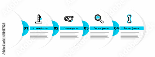 Set line Dog bone, Veterinary clinic, Retractable cord leash and Cat scratching post icon. Vector
