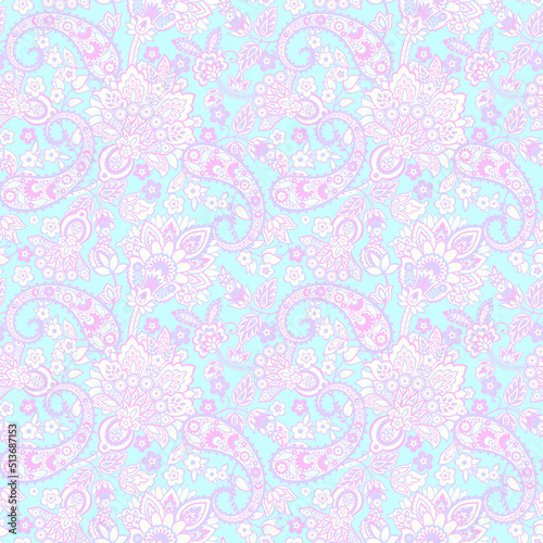 Hand drawn floral paisley seamless vector pattern. Batik style fabric