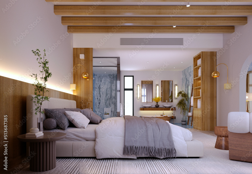 3d rendering,3d illustration, Interior Scene and  Mockup,interior bedroom minimalist tropical style.