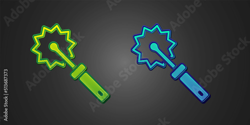 Green and blue Cutter roll for honey icon isolated on black background. Tool of the beekeeper. Vector