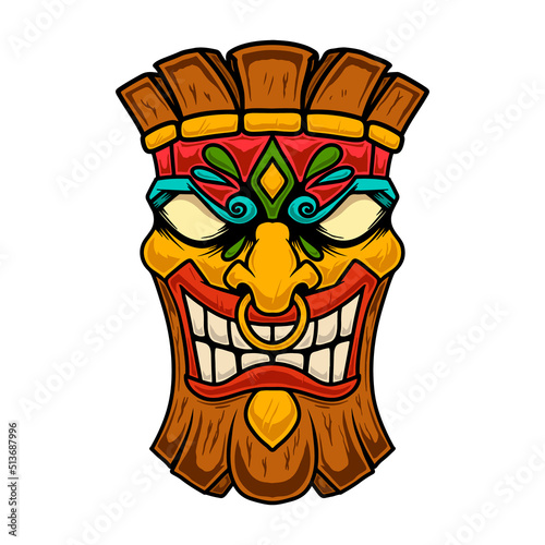 Illustration of tiki idol. Design element for poster, card, banner, emblem, sign. Vector illustration