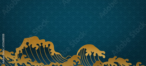 Vector Japanese style waves. Big rushing sea or ocean waves design