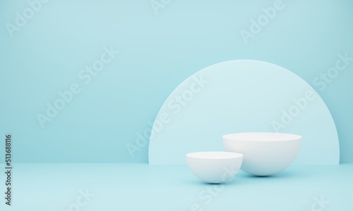 3d background product display podium scene. Blue half circle podium product, Blue product display, Blue product stand on blue background